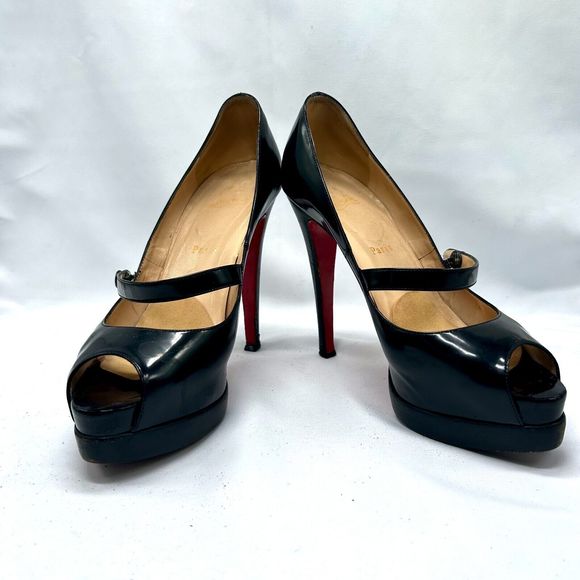 CHRISTIAN LOUBOUTIN Black Patent Leather Peep-Toe Mary Jane Platform Pum… - Picture 13 of 13